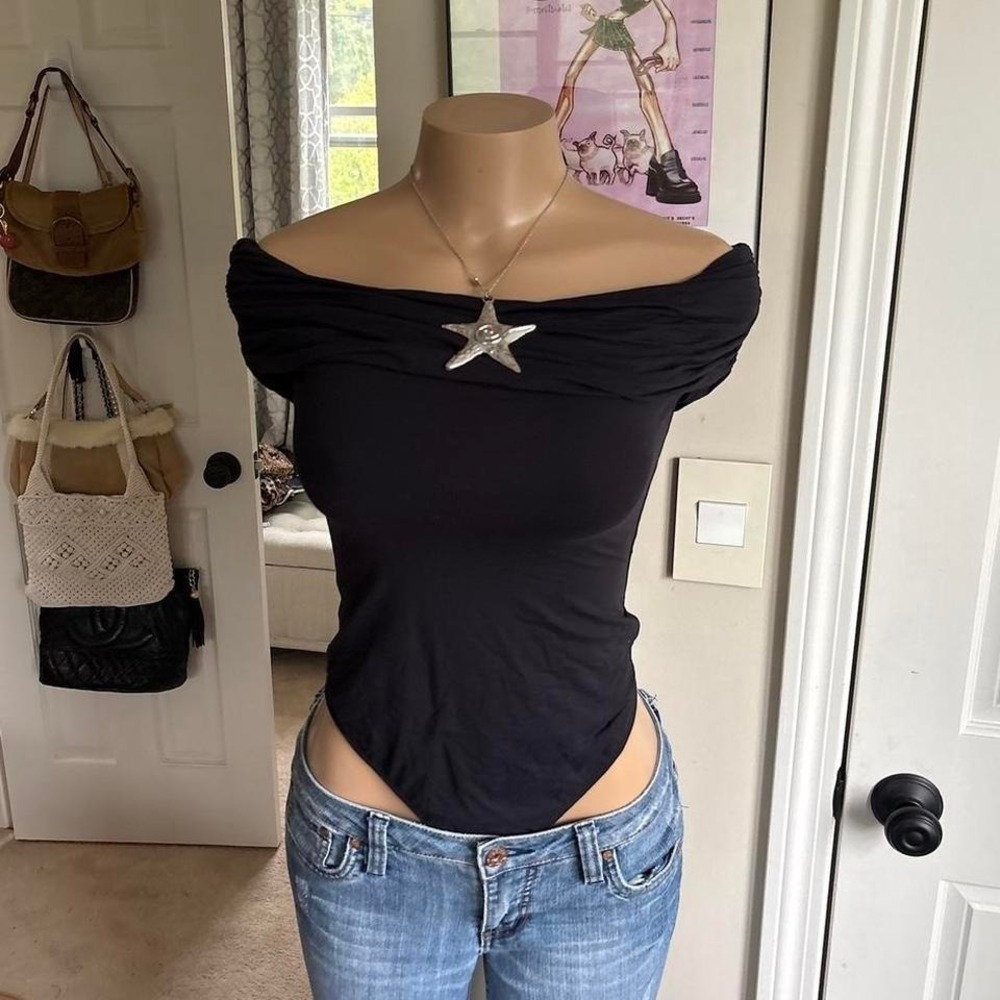Grunge black off shoulder top